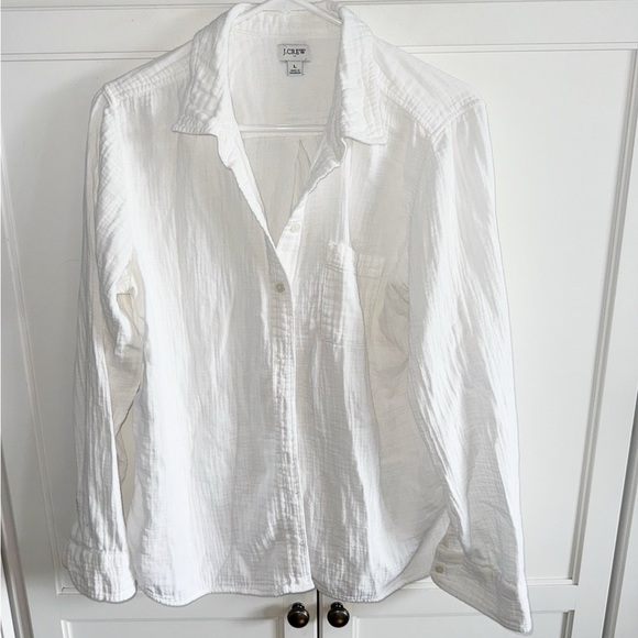 J. Crew Gauze White Button-Up Shirt Large Capsule Wardrobe Classic Minimalist - Picture 2 of 14
